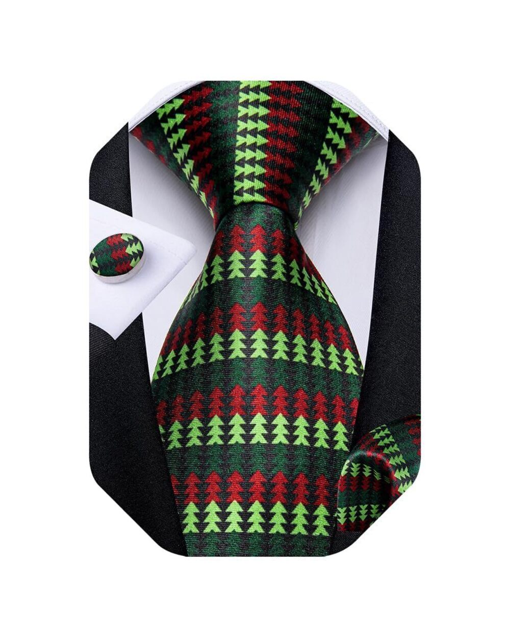 3951 Christmas Ties Xmas Holiday Necktie and Pocket Square Cufflinks Set